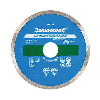 Silverline Tile Cutting Diamond Blade - 115 x 22.23mm Continuous Rim - Code 868730