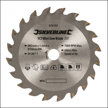 Silverline TCT Mini Saw Blade - 85mm Dia - 10mm Bore - 20T - Code 876132