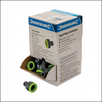 Silverline Tap Connectors 1/2 inch  & 3/4 inch  - 1/2 inch  Display Box 30pce - Female Male - Code 876926