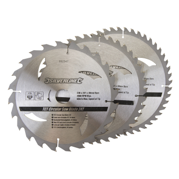 Silverline TCT Circular Saw Blades 24, 40, 48T 3pk - 230 x 30 - 25, 20, 16mm Rings - Code 892547