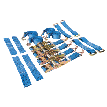 Silverline Car Transporter Alloy & Steel Wheels Tie-Down Set 16pce - 3m x 50mm - Rated 2000kg Capacity 4000kg - Code 911664