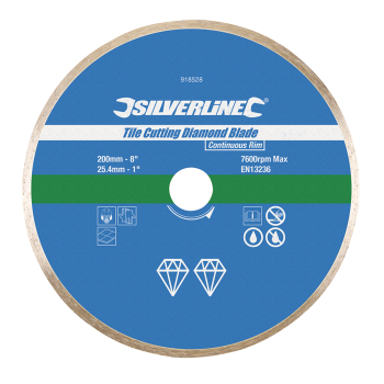 Silverline Tile Cutting Diamond Blade - 200 x 25.4mm Continuous Rim - Code 918528