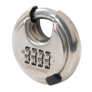 Silverline Stainless Steel Combination Disc Padlock 4-Digit - 70mm - Code 926157