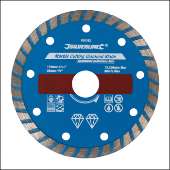 Silverline Marble Cutting Diamond Blade - 110 x 20mm Castellated Continuous Rim - Code 950392