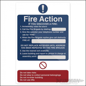 Fixman Fire Action If You Discover Sign - 200 x 300mm Self-Adhesive - Box of 5 - Code 955117