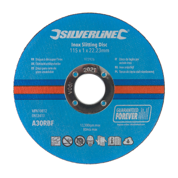 Silverline Inox Slitting Discs 10pk - 115 x 1 x 22.23mm - Code 972926