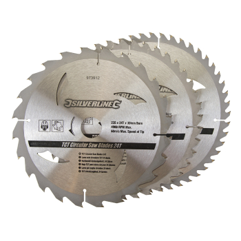Silverline TCT Circular Saw Blades 24, 40, 48T 3pk - 235 x 30 - 25, 16mm Rings - Code 973912