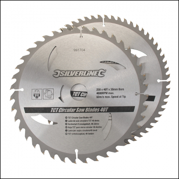 Silverline TCT Circular Saw Blades 40, 60T 2pk - 250 x 30 - 25, 20, 16mm Rings - Code 991704