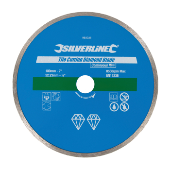 Silverline Tile Cutting Diamond Blade - 180 x 22.23mm Continuous Rim - Code 993035