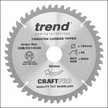 Trend Craft Saw Blade Crosscut 190mm X 48 Teeth X 30mm - Code CSB/CC19048