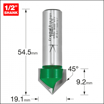 Trend Chamfer V Groove Cutter Angle=45 Degrees - Code C044AX1/2TC