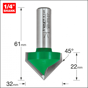 Trend Chamfer V Groove Cutter Angle=45 Degrees - Code C045AX1/2TC