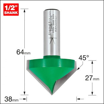 Trend Chamfer V Groove Cutter Angle=45 Degrees - Code C045BX1/2TC