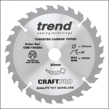 Trend Craft Saw Blade 160mm X 28 Teeth X 20mm - Code CSB/16028A