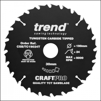 Trend Craft Saw Blade 190mm X 24 Teeth X 30mm Thin - Code CSB/TC19024T