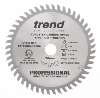 Trend Saw Blade Fine Trim 160mm X 48 Teeth X 20mm - Code FT/160X48X20A