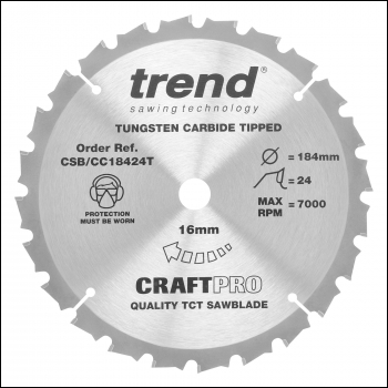 Trend Craft Saw Blade Crosscut 184mm X 24 Teeth X 16mm Thin - Code CSB/CC18424T