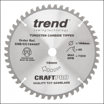 Trend Craft Saw Blade Crosscut 184mm X 48 Teeth X 16mm Thin - Code CSB/CC18448T