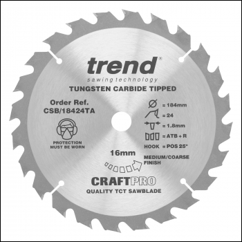 Trend Craft Saw Blade 184mm X 24 Teeth X 16 Thin - Code CSB/18424TA