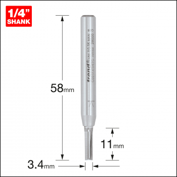 Trend Craftpro 1/4in Shank Two Flute Straight Router Cutter Bit 3.4mm Dia X 11mm Cut Depth - Code C001FX1/4TC