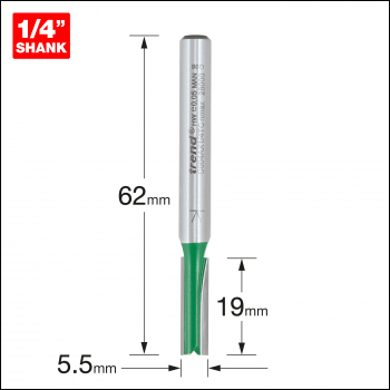 Trend Craftpro 1/4in Shank Two Flute Straight Router Cutter Bit Ref: 5.5mm Dia X 19mm Cut Depth - Code C004AX1/4TC