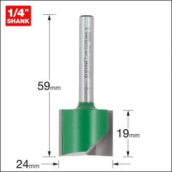 Trend Craftpro 1/4in Shank Two Flute Straight Router Cutter Bit 24mm Dia X 19mm Cut Depth - Code C032CX1/4TC