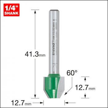 Trend Craftpro 1/4in Combi Trimmer 60 Degree Angle Bit 12.7mm X 12.7 - Code C047AX1/4TC