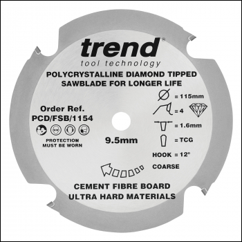 Trend Fibreboard Sawblade Pcd 115mm X 4t X 9.5mm - Code PCD/FSB/1154