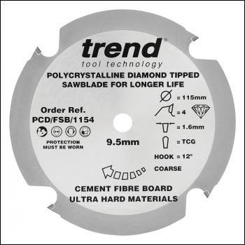 Trend Pcd Fibre Cement Circular Saw Blade 115mm X 9.5mm X 4t - Code PCD/FSB/1154