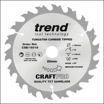 Trend Craft Saw Blade 160mm X 18 Teeth X 20mm - Code CSB/16018