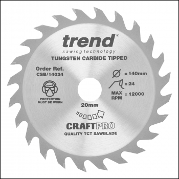 Trend Wood Circular Saw Blade 140mm X 20mm X 24t - Code CSB/14024