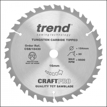 Trend Wood Circular Saw Blade 184mm X 16mm X 30t - Code CSB/18430