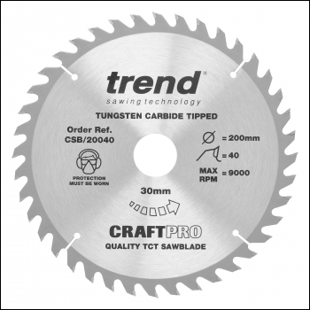 Trend Craft Saw Blade 200mm X 40 Teeth X 30mm - Code CSB/20040