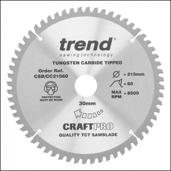 Trend Craft Saw Blade Crosscut 215mm X 60 Teeth X 30mm - Code CSB/CC21560