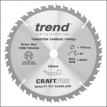 Trend Craft Saw Blade 190mm X 40 Teeth X 16mm - Code CSB/19040A