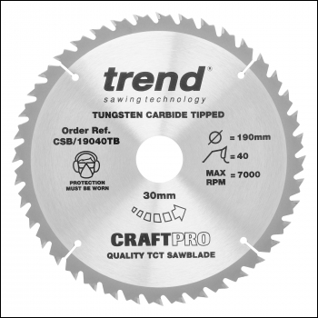 Trend Craft Saw Blade 190 X 40 Teeth X 30 Thin - Code CSB/19040TB