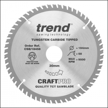Trend Craft Saw Blade 184mm X 58 Teeth X 30mm - Code CSB/18458