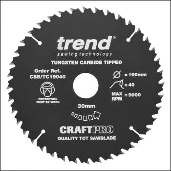 Trend Craft Saw Blade 190mm X 40 Teeth X 30mm - Code CSB/TC19040