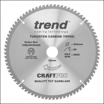 Trend Craft Saw Blade Aluminium And Plastic 254 X 80 Teeth X 30 - Code CSB/AP25480