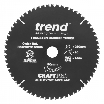 Trend Craft Crosscut Non Slip 260mm X 60 Teeth X 30mm - Code CSB/CCTC26060