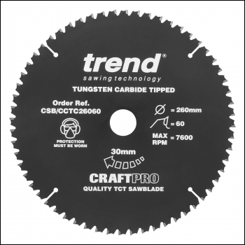 Trend Mitre Circular Saw Blade 260mm X 30mm X 60t - Code CSB/CCTC26060