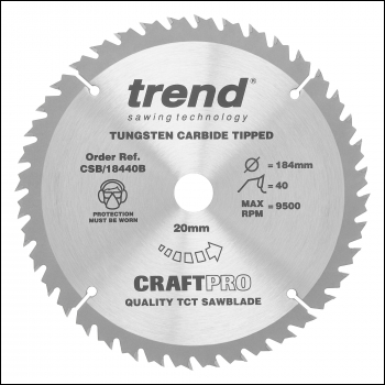 Trend Craft Saw Blade 184mm X 40 Teeth X 20mm - Code CSB/18440B