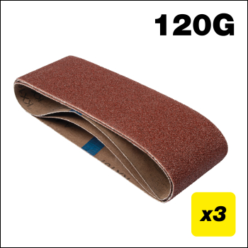 Trend Aluminium Oxide Sanding Belt 120 Grit 75mm X 457mm 3pc - Code AB/B75/120A