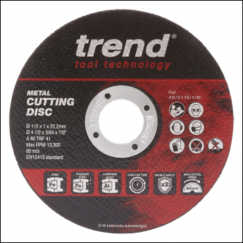 Trend 115mm Metal Cutting Discs 1mm Kerf 10 Pack - Code AD/C115/1/M