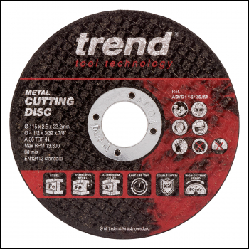 Trend 115mm Metal Cutting Discs 2.5mm Kerf 10 Pack - Code AD/C115/25/M