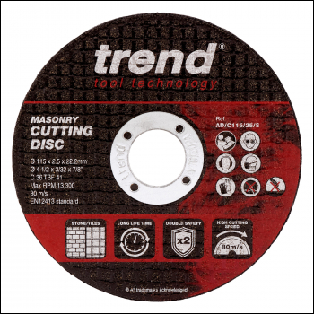 Trend 115mm Masonry Cutting Disc 2.5 Mm Kerf 10 Pack - Code AD/C115/25/S