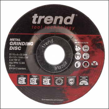 Trend 115mm Metal Grinding Discs 6mm Kerf 10 Pack - Code AD/G115/6/M