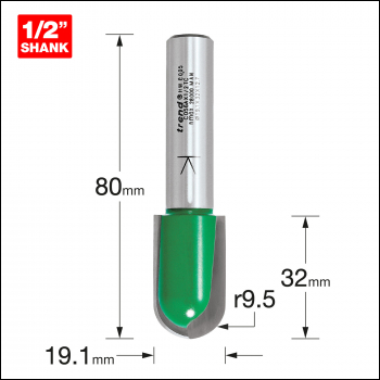 Trend Craftpro 1/2 inch  Tct 9.5mm Radius Draining Groove Router Cutter, 19mm X 32mm - Code C056AX1/2TC