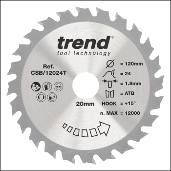 Trend Wood Cordless Circular Saw Blade 120mm X 20mm X 24t - Code CSB/12024T