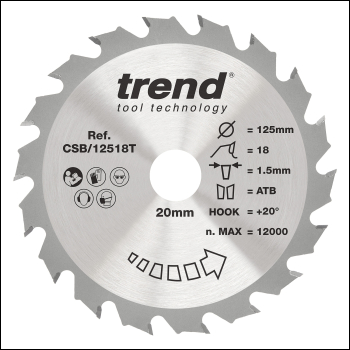 Trend Wood Cordless Circular Saw Blade 125mm X 20mm X 18t - Code CSB/12518T